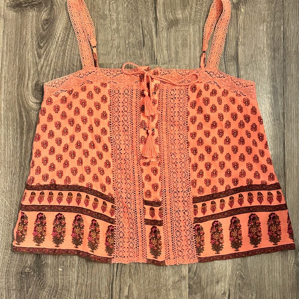 Hollister Bohemian Pink‎ Y2K Sleeveless Top Medium Boho Lace Tank Top